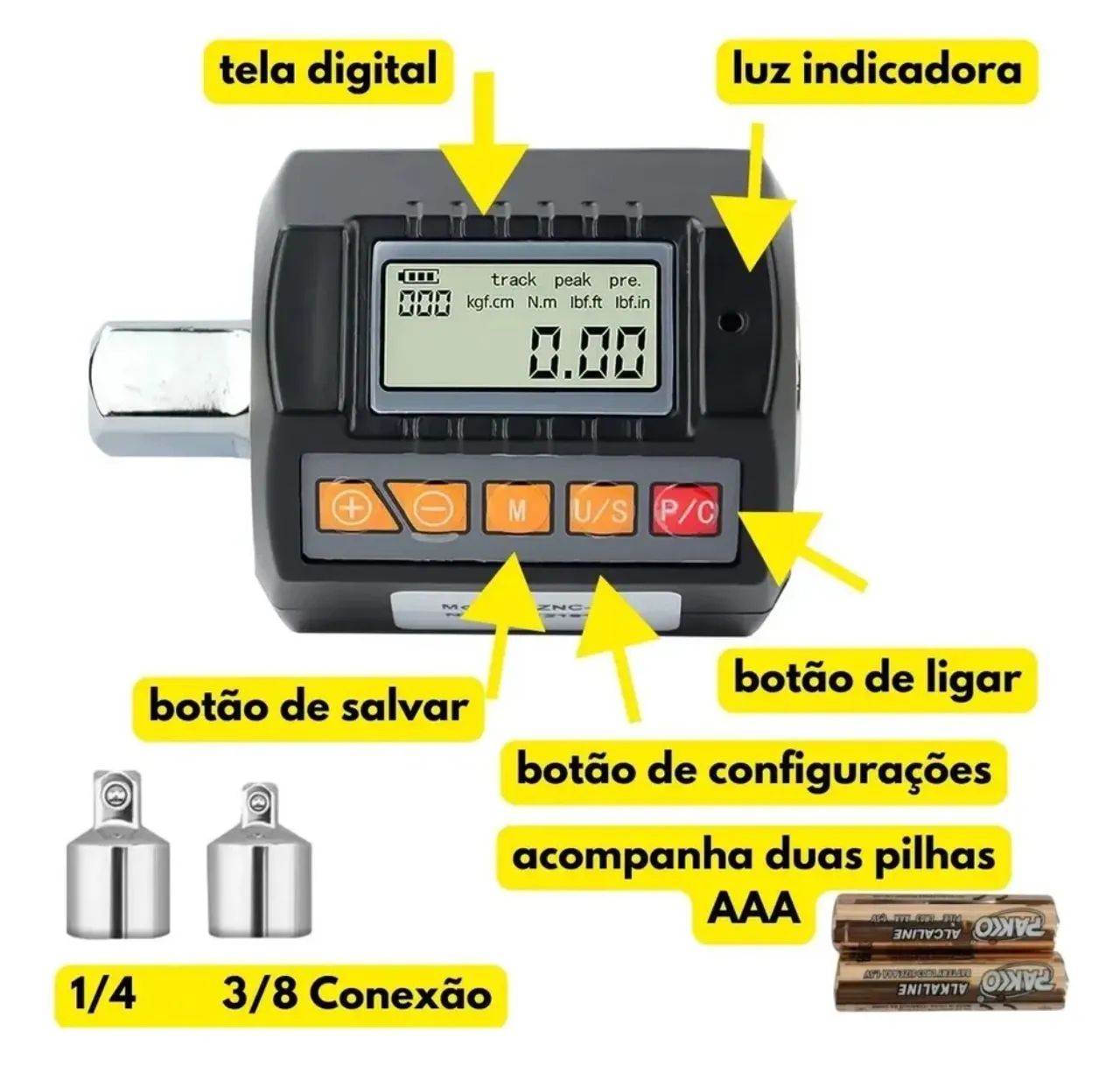 Torquímetro Digital BOMVINK BOM-6811 13,5-135Nm com Alarme Sonoro e Luminoso + Adaptadores - Foto 6