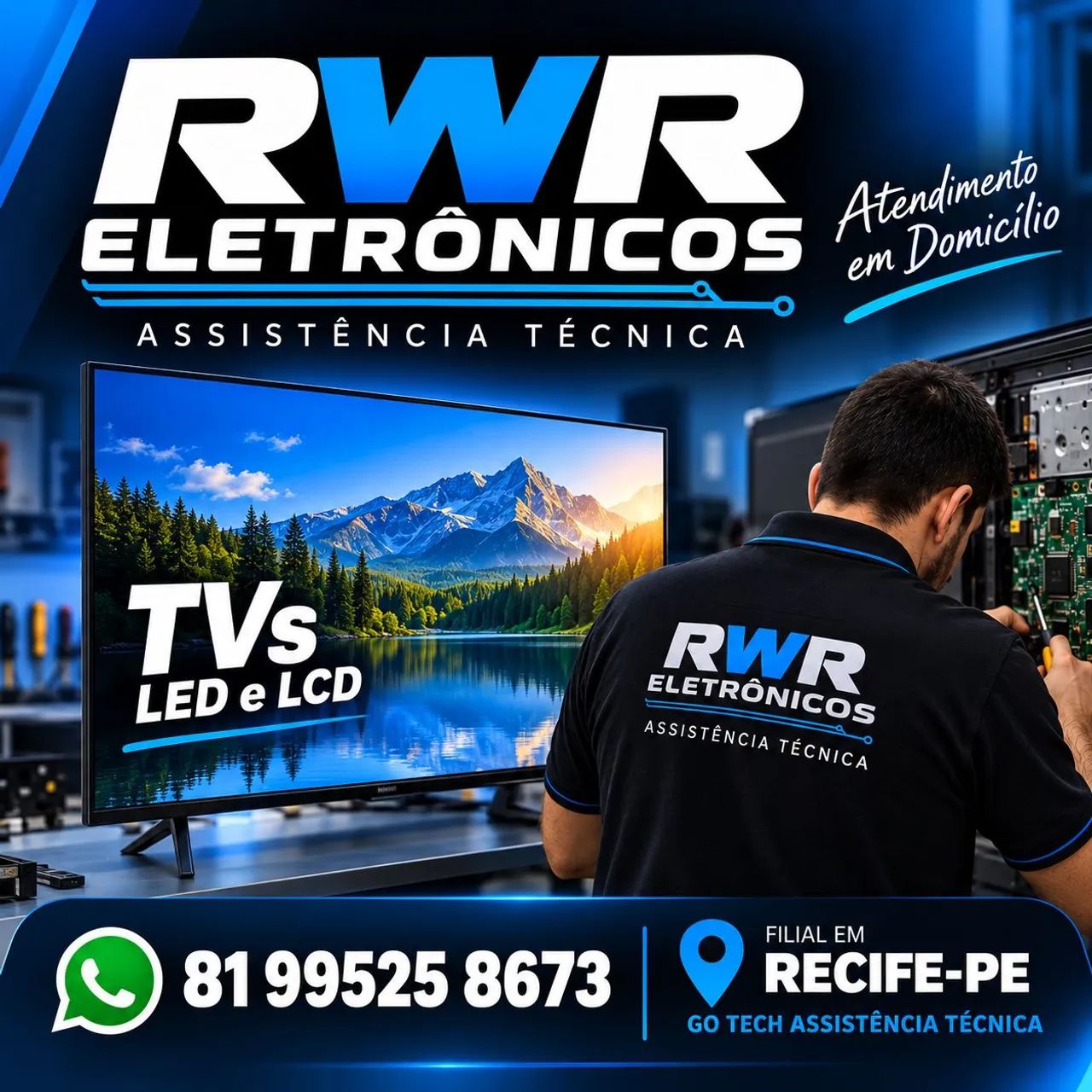 RWR Eletrônicos - Conserto TV,s Led / LCD (Vamos até você)