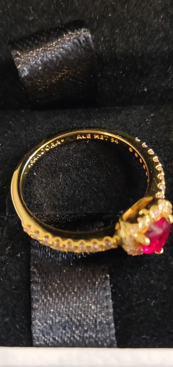 Anel Pandora Coração Vermelho Elevado Banhado Ouro - Foto 3