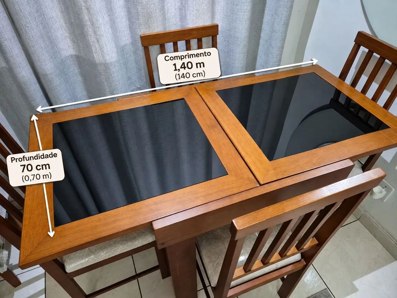 MESA MADEIRA MACIÇA RETRÁTIL COM 4 CADEIRAS - Foto 5