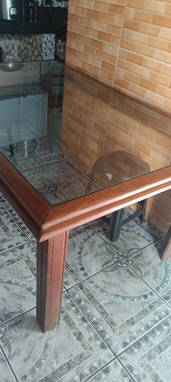 Mesa madeira com vidro  - Foto 2