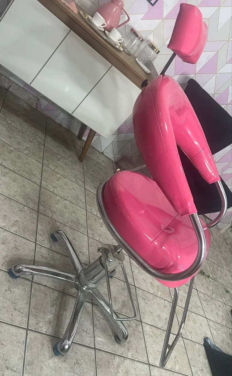 Cadeira de Salão de beleza Hidráulica Rosa com glitter  - Foto 3