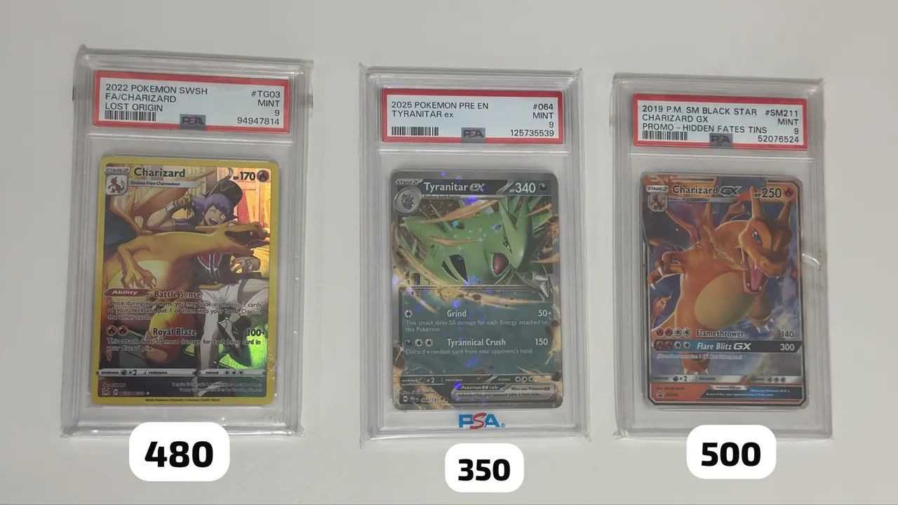 3 cartas graduadas Pokémon PSA 9 