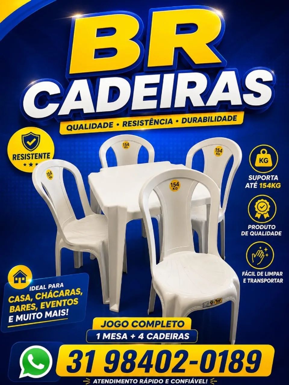 Jogo de Mesa com 04 Cadeiras Plástica Topmil