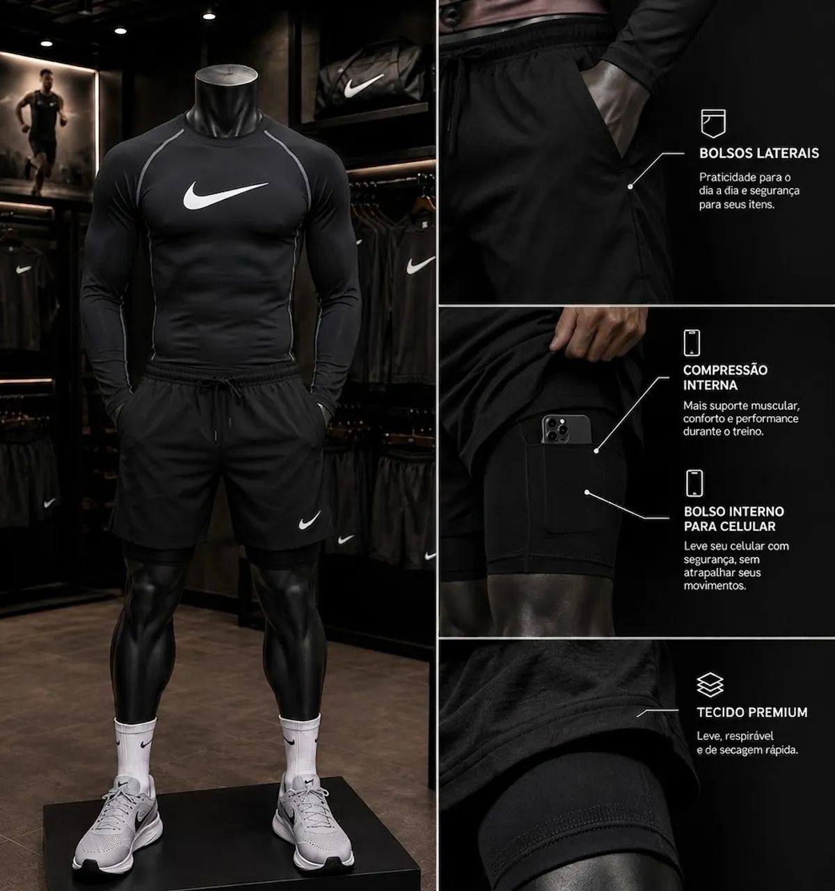 2 BERMUDAS COM COMPRESSÃO NIKE PRO - Foto 3