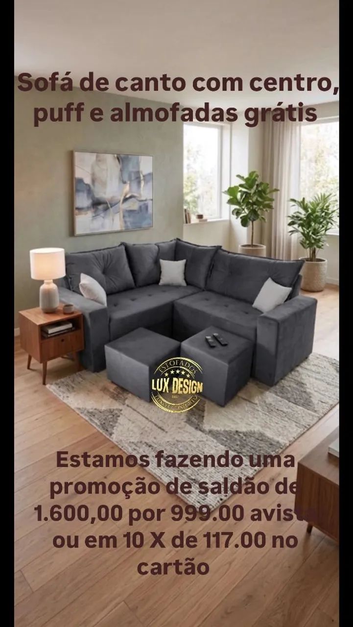 Sofá quadrado 3 lugares ou sofá L ou de canto com centro, puff grátis  - Foto 5