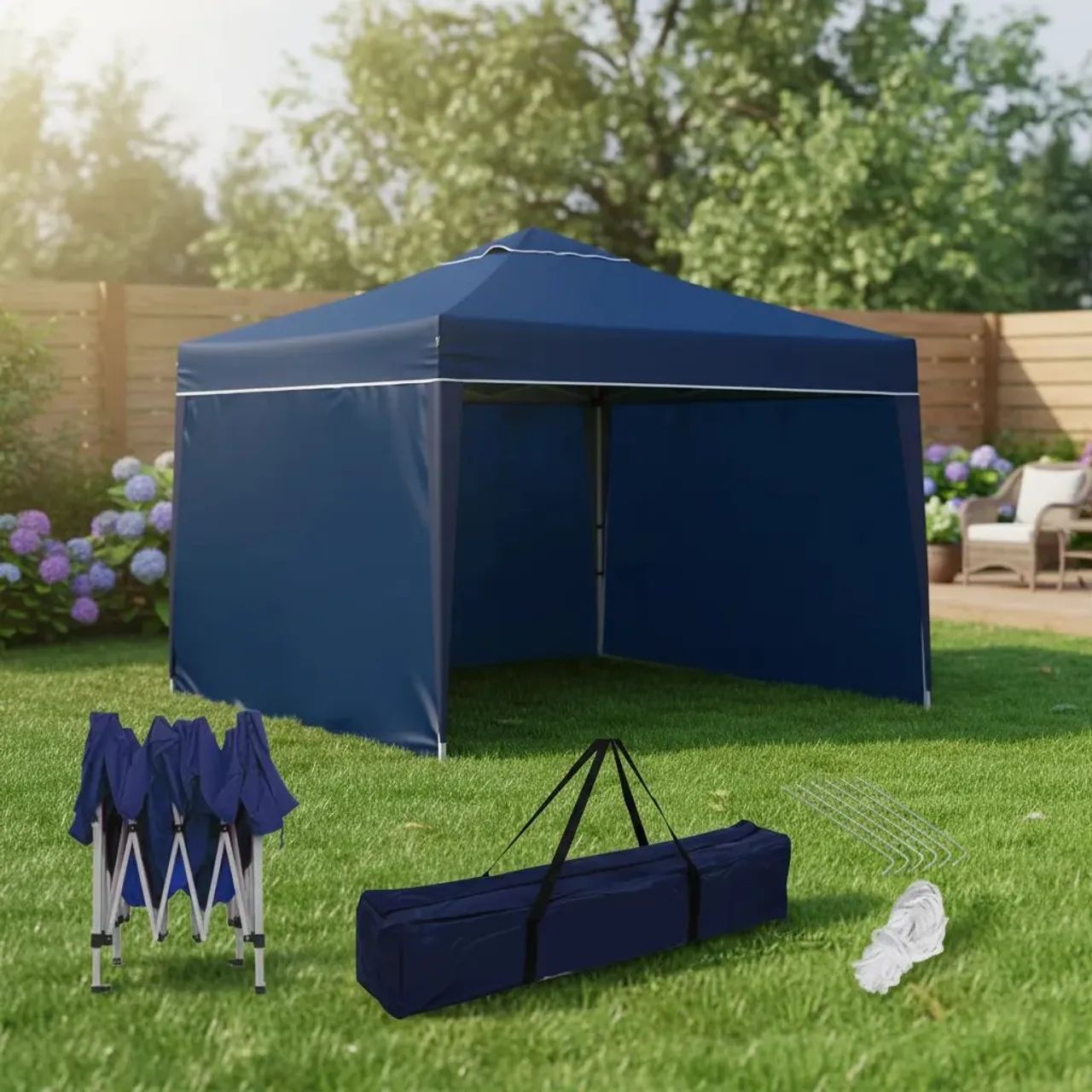 Gazebo / Tenda SANFONADO MOR 3x3M azul COM 3 PAREDES