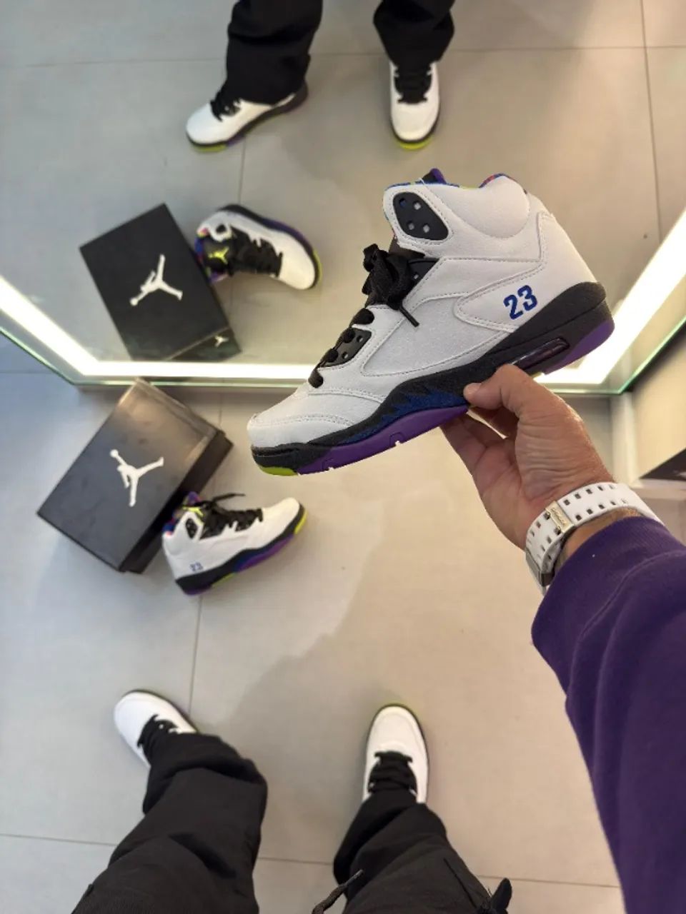 Nike Air Jordan 5 Retro Refletivo Branco/Roxo Premium Masculino - Foto 2