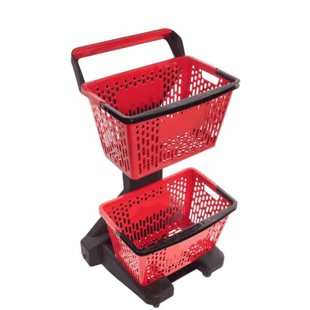 7978 - CARRINHO DE SUPERMERCADO DE 2 CESTOS VERMELHO / MARCA: DELLAPLAST