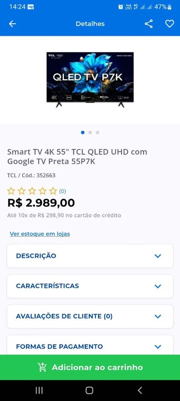 Smart TV TCL 55? QLED 4K - Google TV - Foto 5