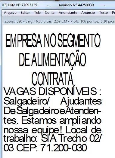 Vaga de emprego sia 