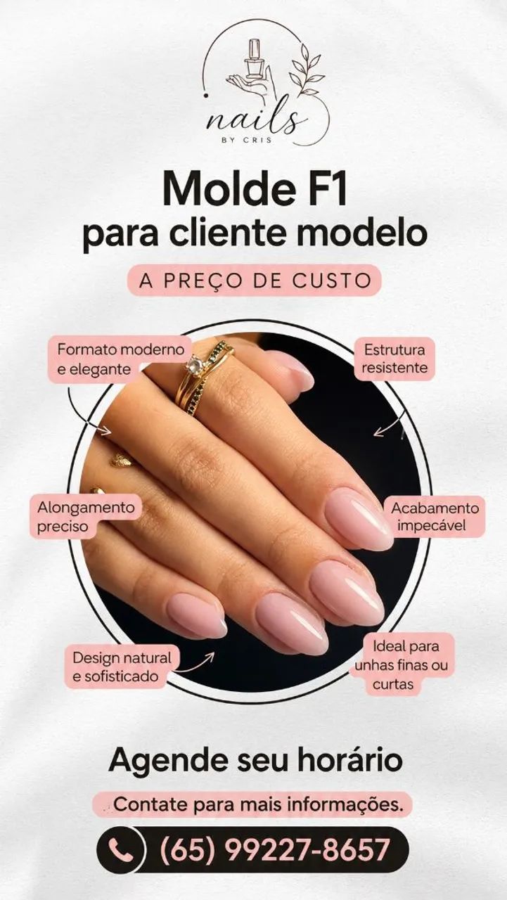 Alongamento de unhas em molde F1, vagas promocionais!