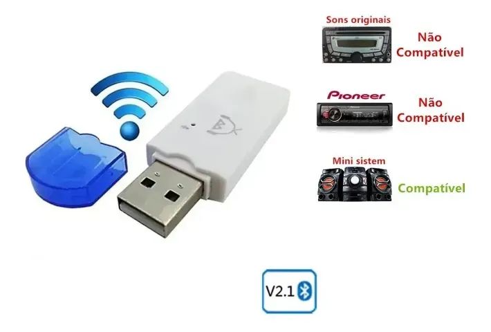 Adaptador Receptor Bluetooth USB Automotivo Microfone