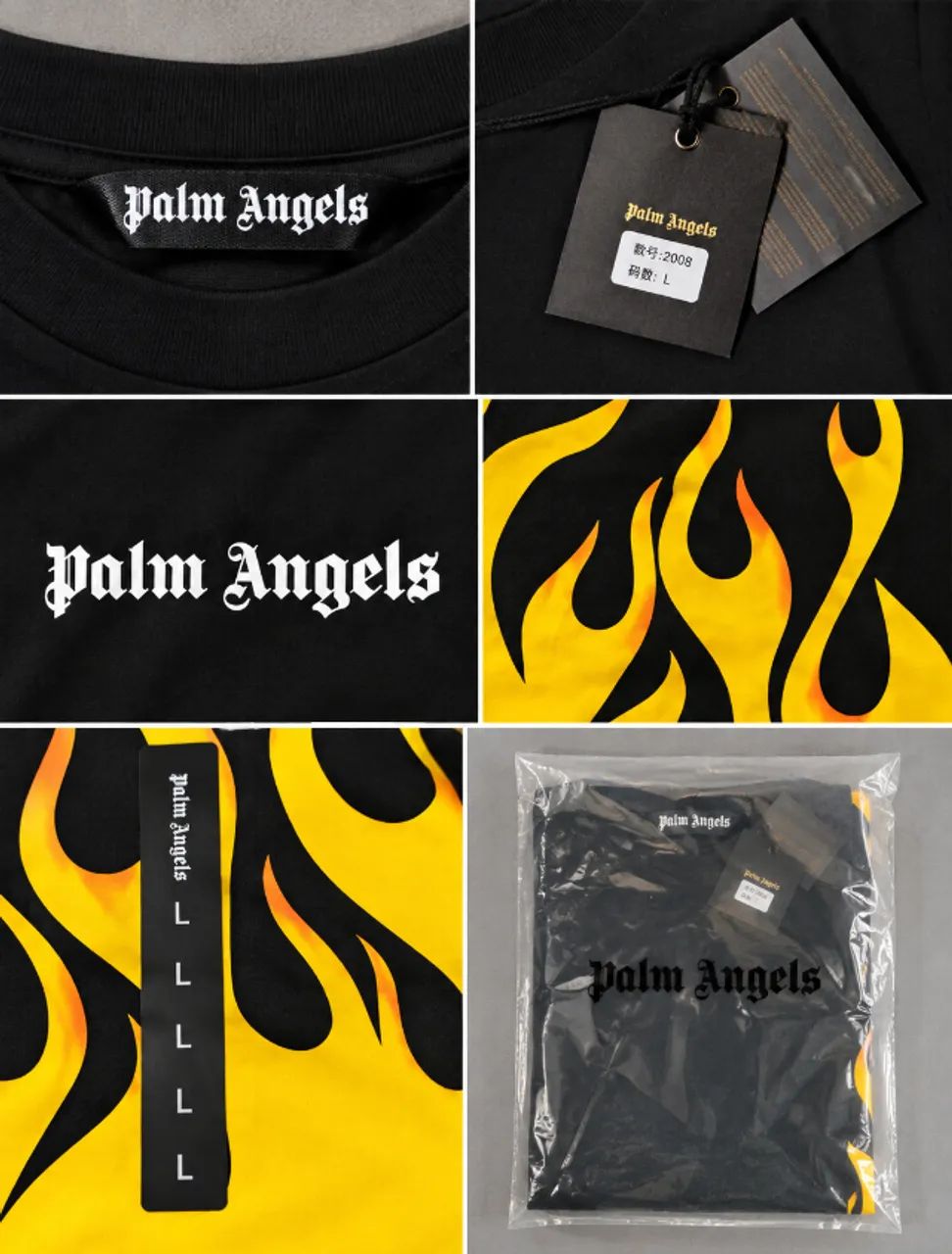 Camiseta Palm Angels Firestarter Preta/Amarela Tam. L - Nova - Foto 3