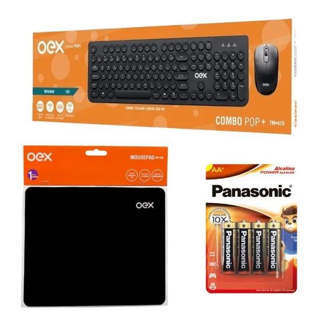 Kit Teclado + Mouse sem fio + Mouse pad + Pack Pilha AA  cod: 10083