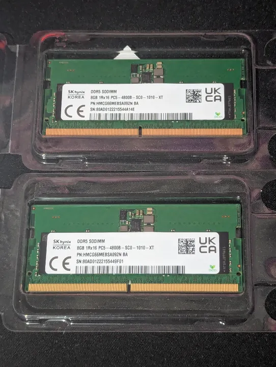 Kit 2 Pentes Memória Ram SK hynix 2x8GB Ddr5 4800mhz - Total 16GB p/ Notebook