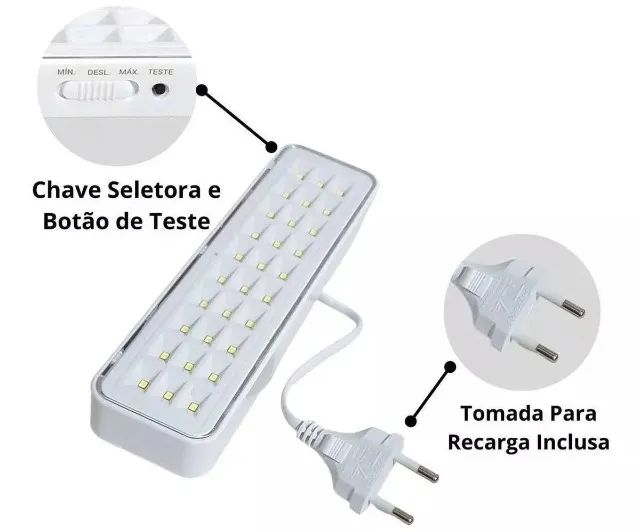 Luminária de emergência Elgin 30 LED com bateria recarregável 6Hs 2W 100V/240V Bivolt bran
