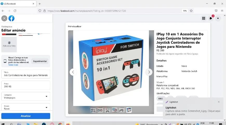 IPlay 10 em 1 Acessórios Do Jogo Conjunto Interruptor Joystick Controladores de Jogos para - Foto 6