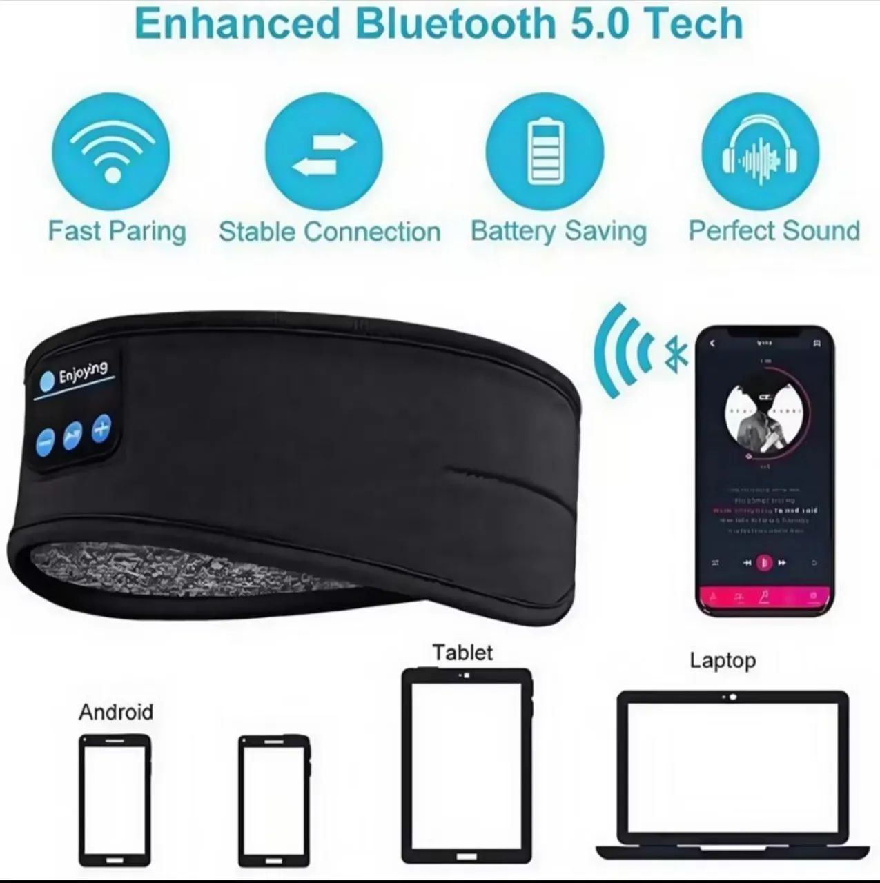 Fone de ouvido Bluetooth com bandana cor preta para sono e várias atividades. - Foto 4