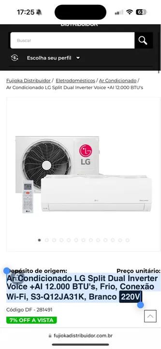 Ar Condicionado LG Split Dual Inverter Voice +AI 18.000 BTU's