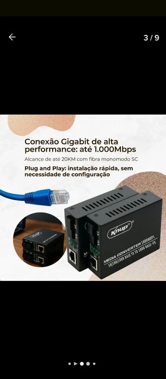 Converson de fibra óptica Gigabit par AB 1000mbps para rede internet rj45 até 20km - Foto 5