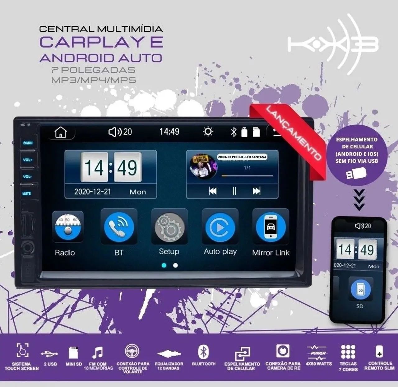 KRC3000 Multimídia 7 Polegadas Carplay  - Foto 3