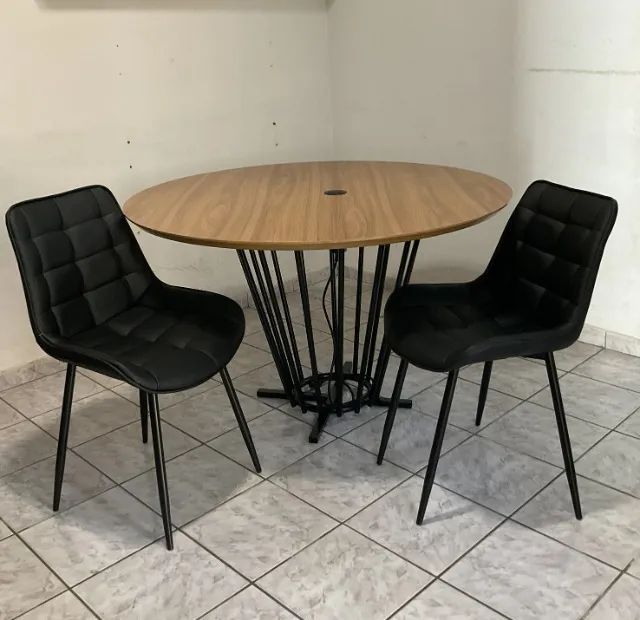 Mesa de Reunião Redonda Design Industrial 130 cm + Torre Tomada de Energia e USB - USADO  - Foto 3