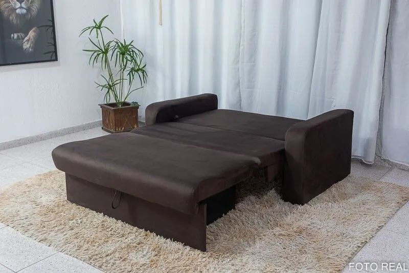 Sofá Cama Casal com Baú Suede Marrom  - Foto 2