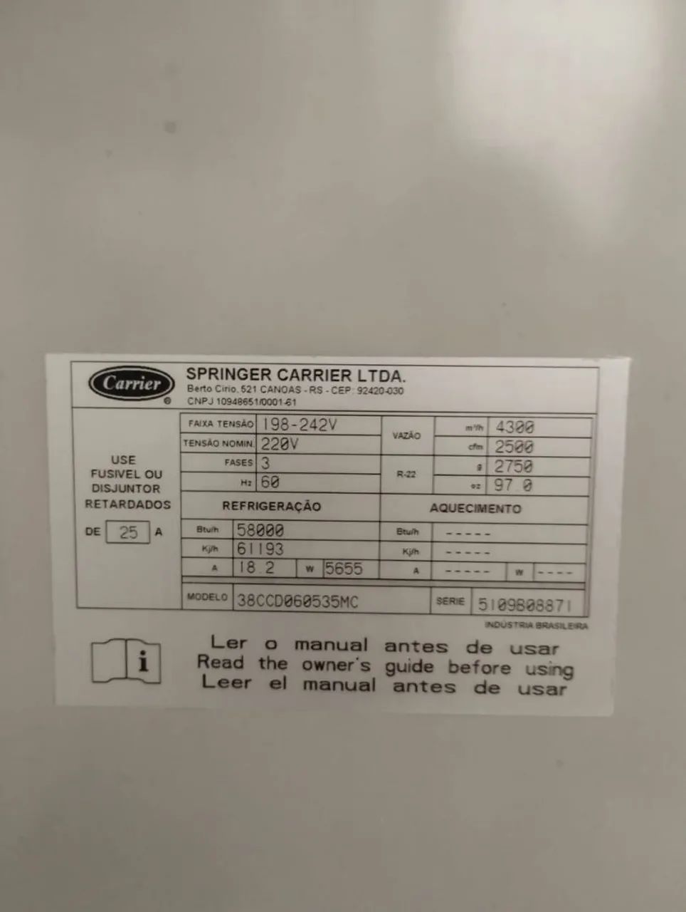 Ar condicionado Split Piso-Teto Carrier space 60.000 BTUS só Frio 220V trifásico  - Foto 4