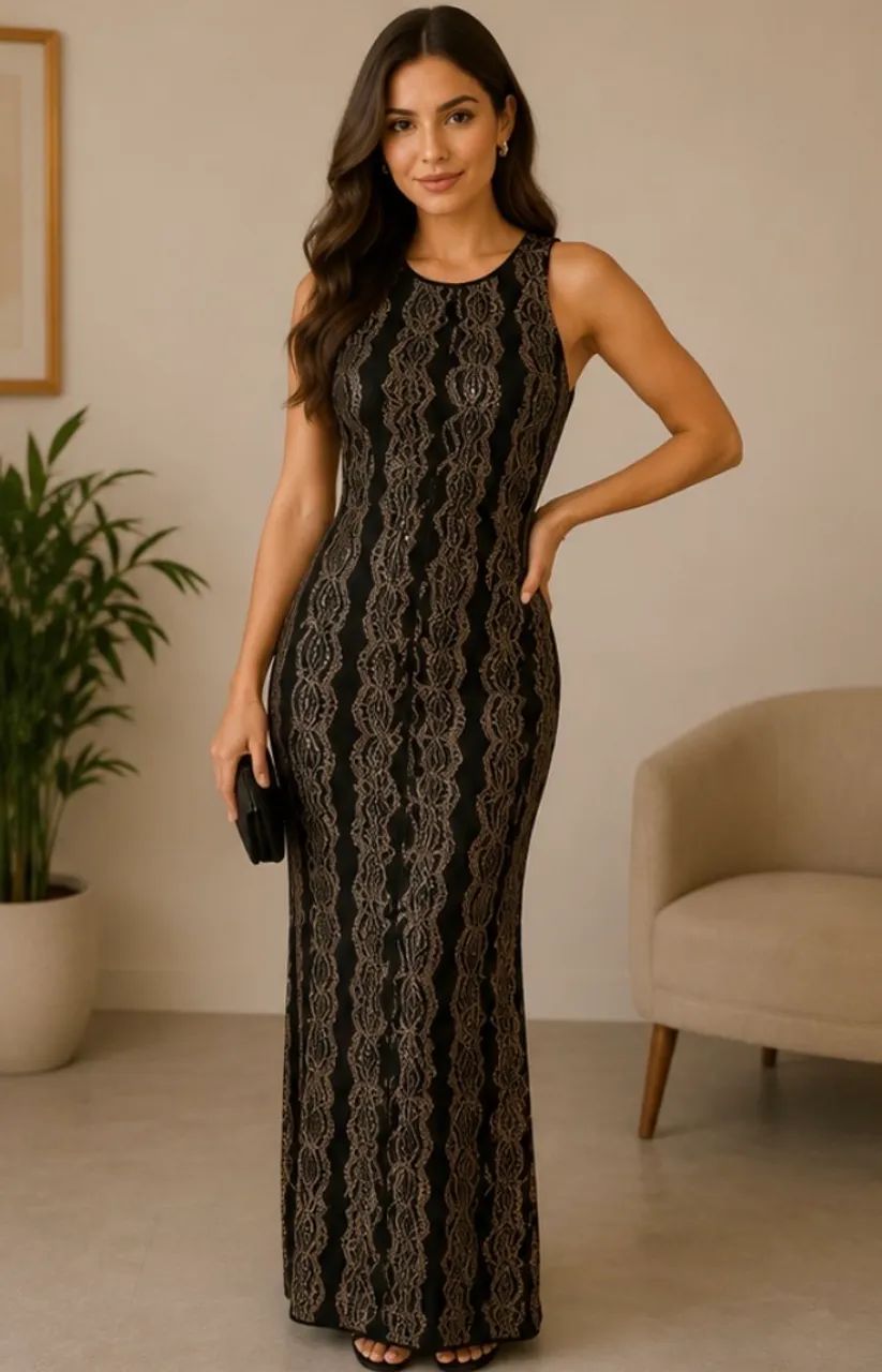 Vestido Longo Preto com Brilho- TAM. G