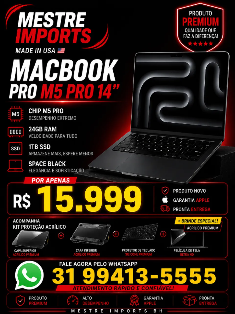 MacBook Pro M5 Pro 24GB 1TB Space Black - Notebooks - Centro, Belo