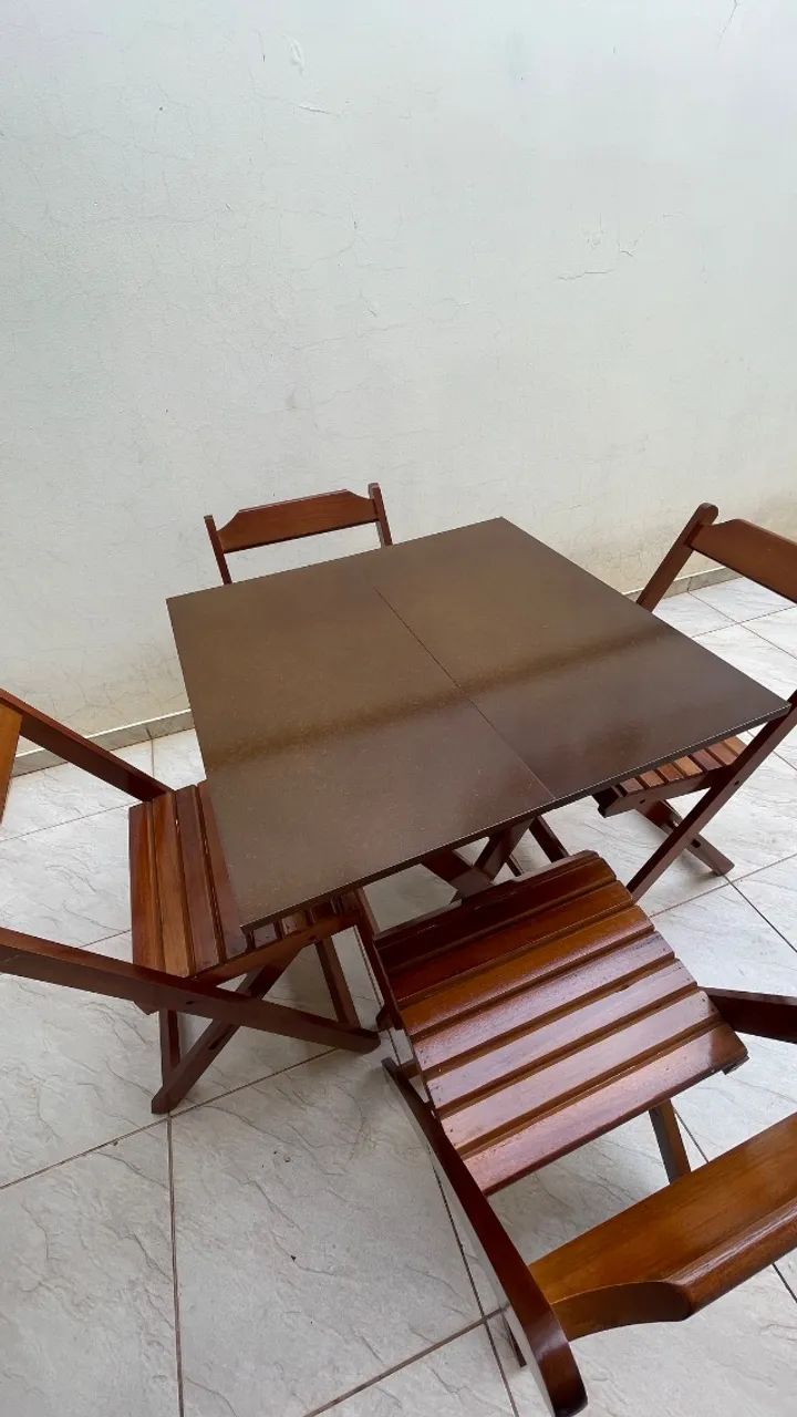 Conjunto de Mesa Dobrável de Madeira Imbuia - Foto 2
