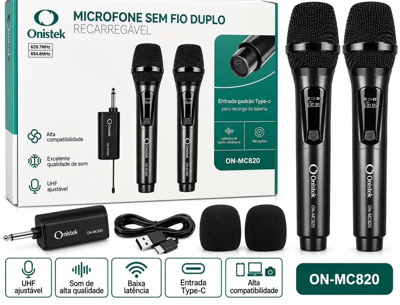 Microfone sem fio recarregável 