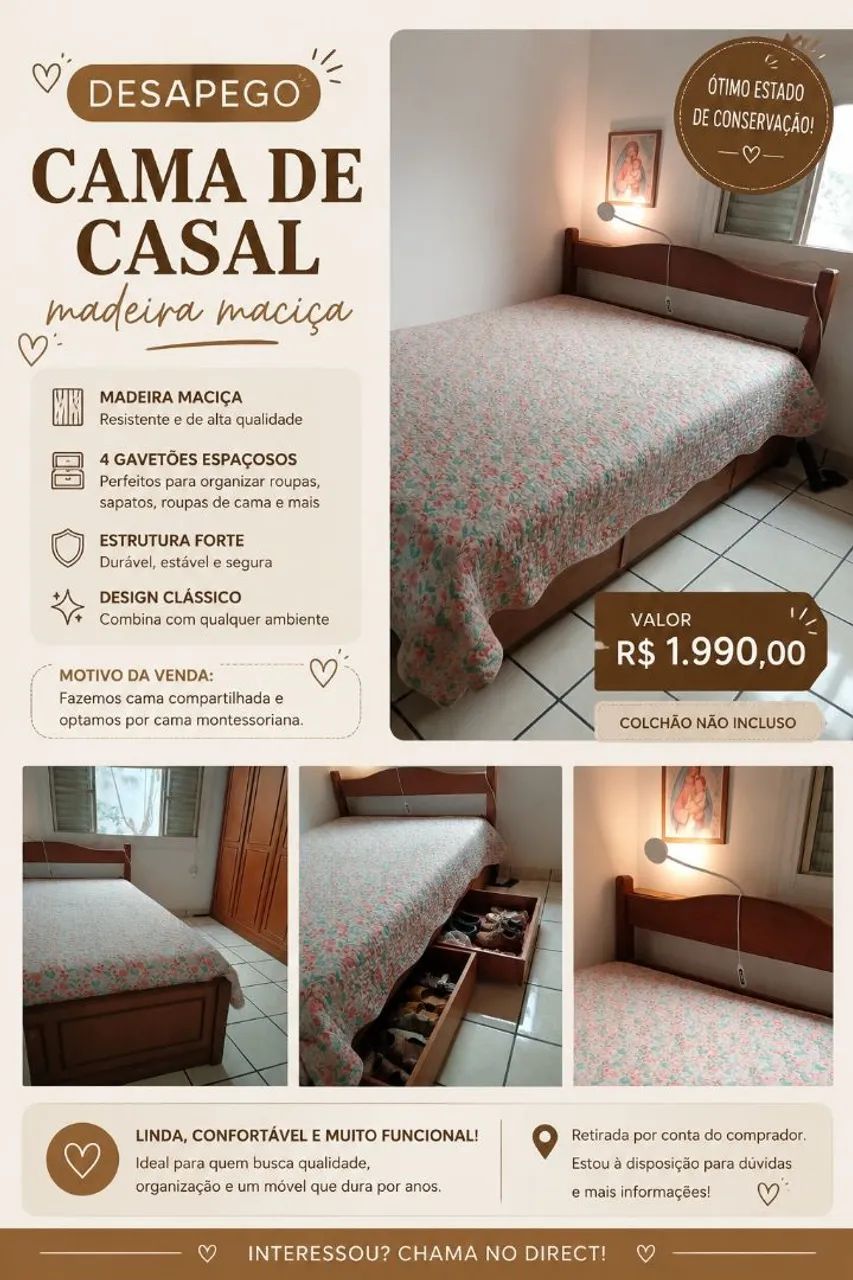 Cama de Madeira Maciça - Preço de Desapego