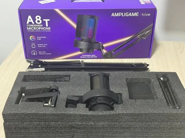 Microfone Condensador Gamer Fifine A8T, RGB
