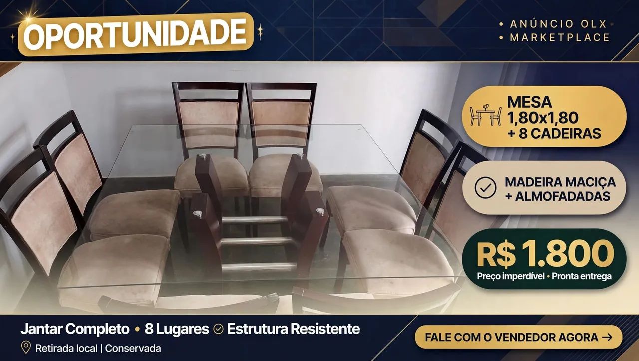Mesa de Jantar de Vidro e Madeira com 8 cadeiras Almofadadas - Foto 2