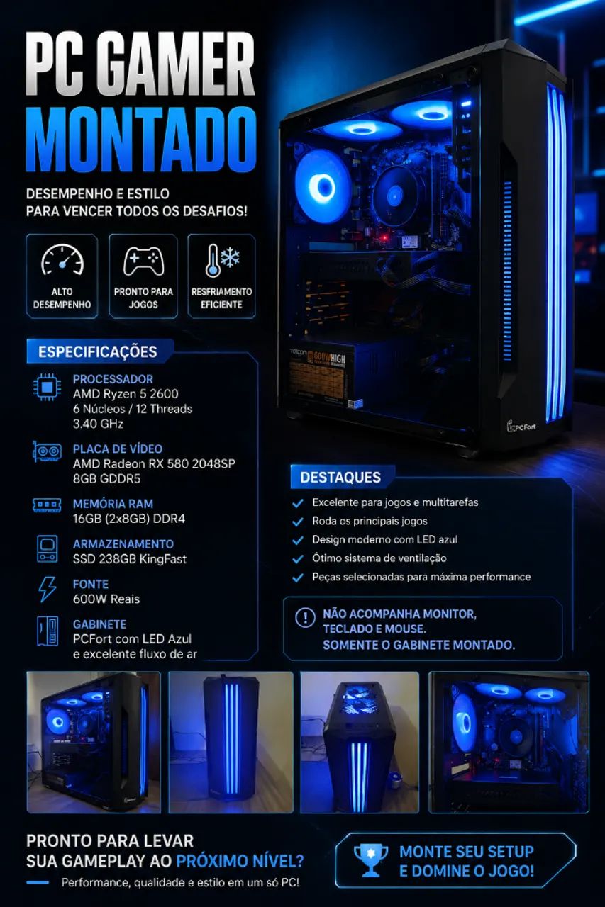 PC gamer Ryzen 5 2600 e rx 580 - Foto 2