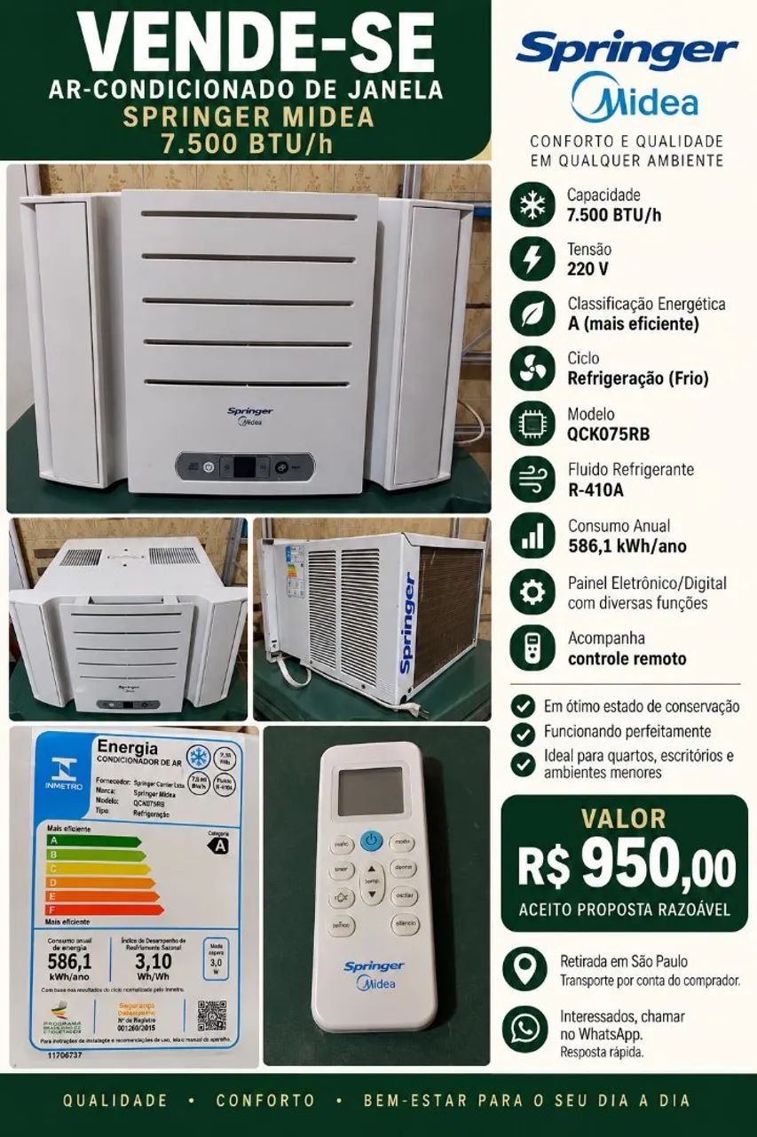 AR-CONDICIONADO SPRINGER MIDEA 7.500 BTU