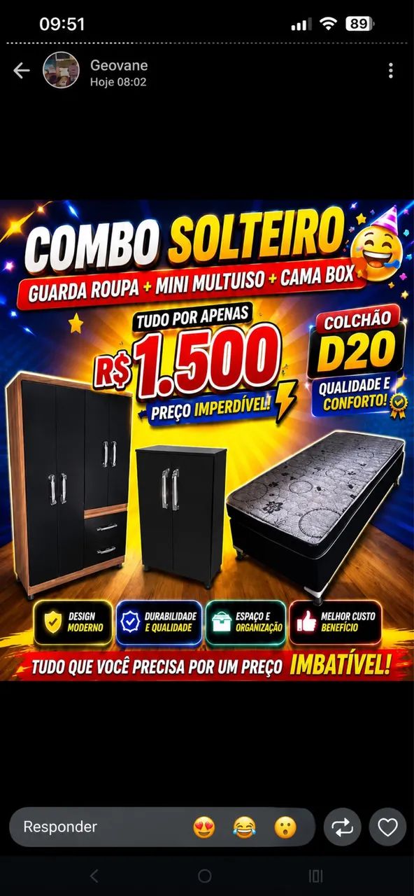 Guarda roupa+cama box+mini multiuso 