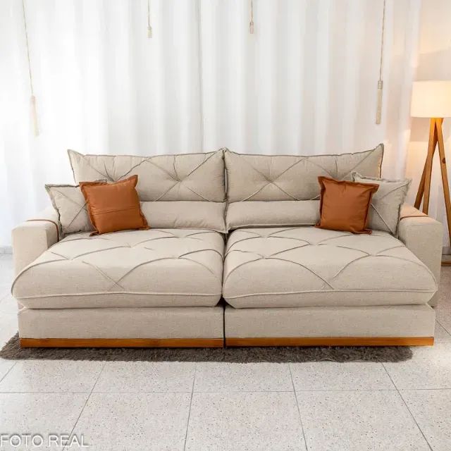 Sofá retrátil linho 2,50m cappuccino