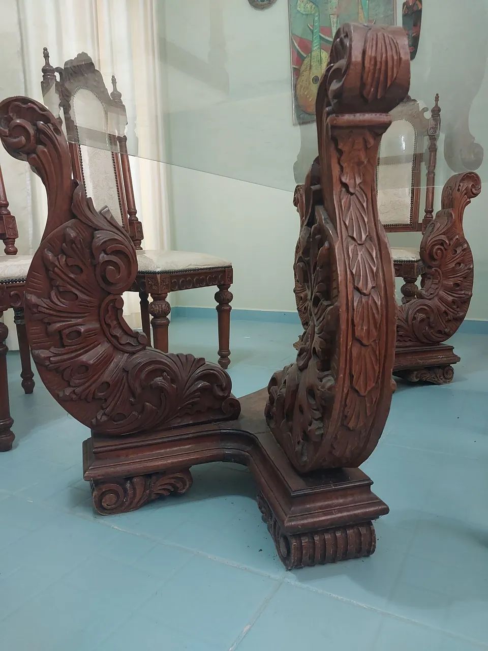 MESA DE JANTAR COLONIAL MADEIRA MACIÇA + 6 CADEIRAS -  - Foto 3