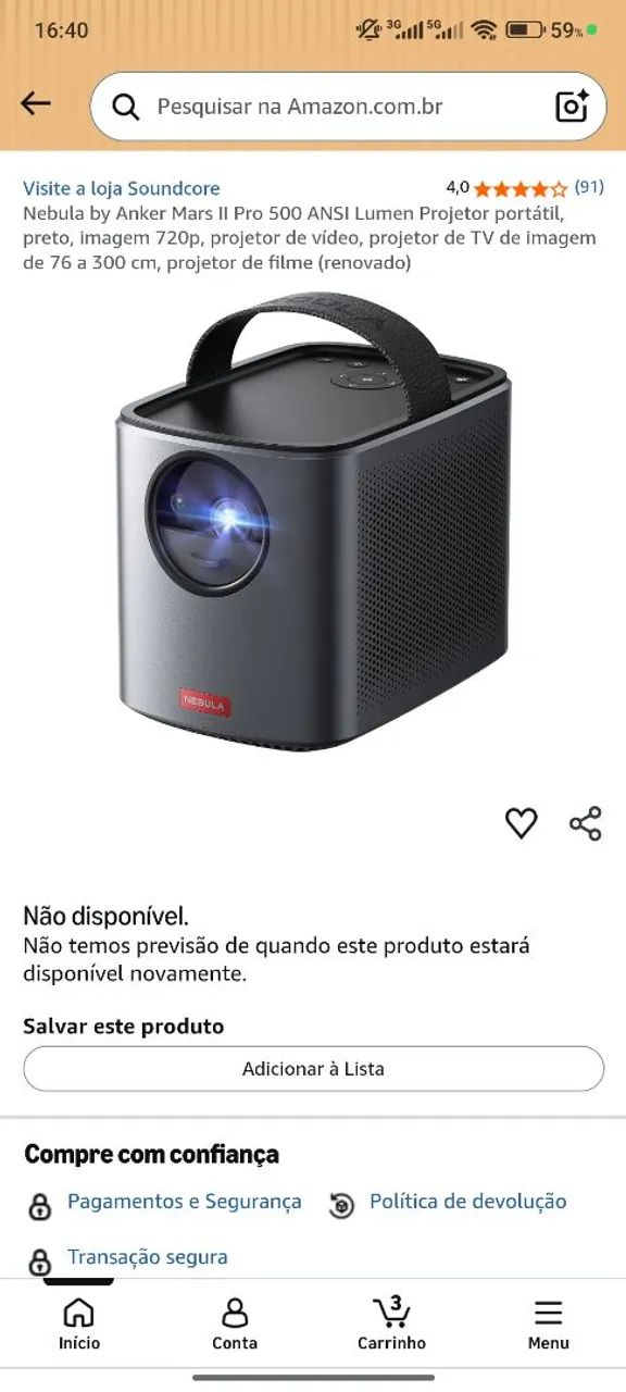 Projetor Nebula Mars II Pro 