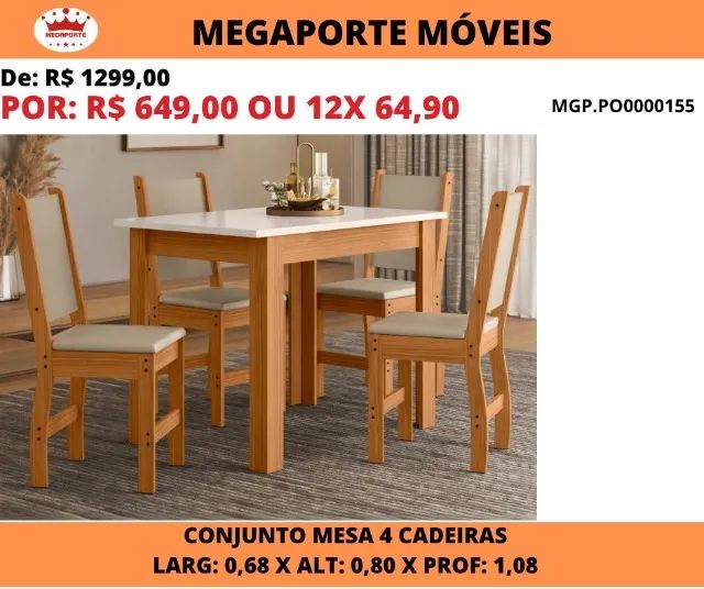 MESA DE JANTAR 4 CADEIRAS 
