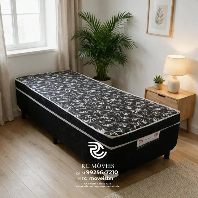 Box Cama Solteiro com Molas 0,88x1,88m Floral Cinza - Foto 5