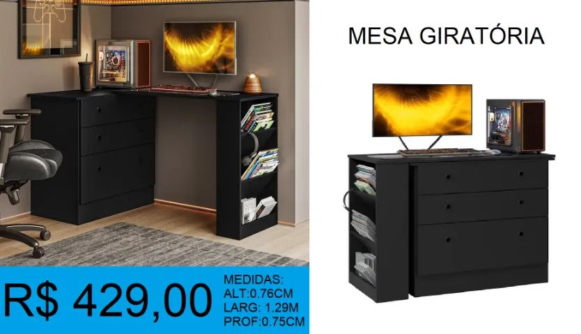 Cômoda - giratória - escrivaninha - compre hoje e receba em até 72 horas  - Foto 3