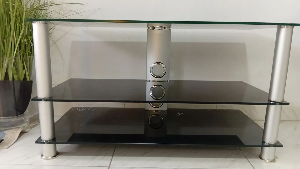 Rack / Estante Importada da Alemanha para TV e Som - Vidro Temperado e Alumínio