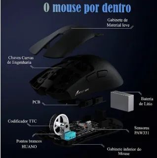 Mouse Gamer X11 Attack Shark Tri Mode 22000dpi Paw3311 Dock Cor Preto - Foto 4