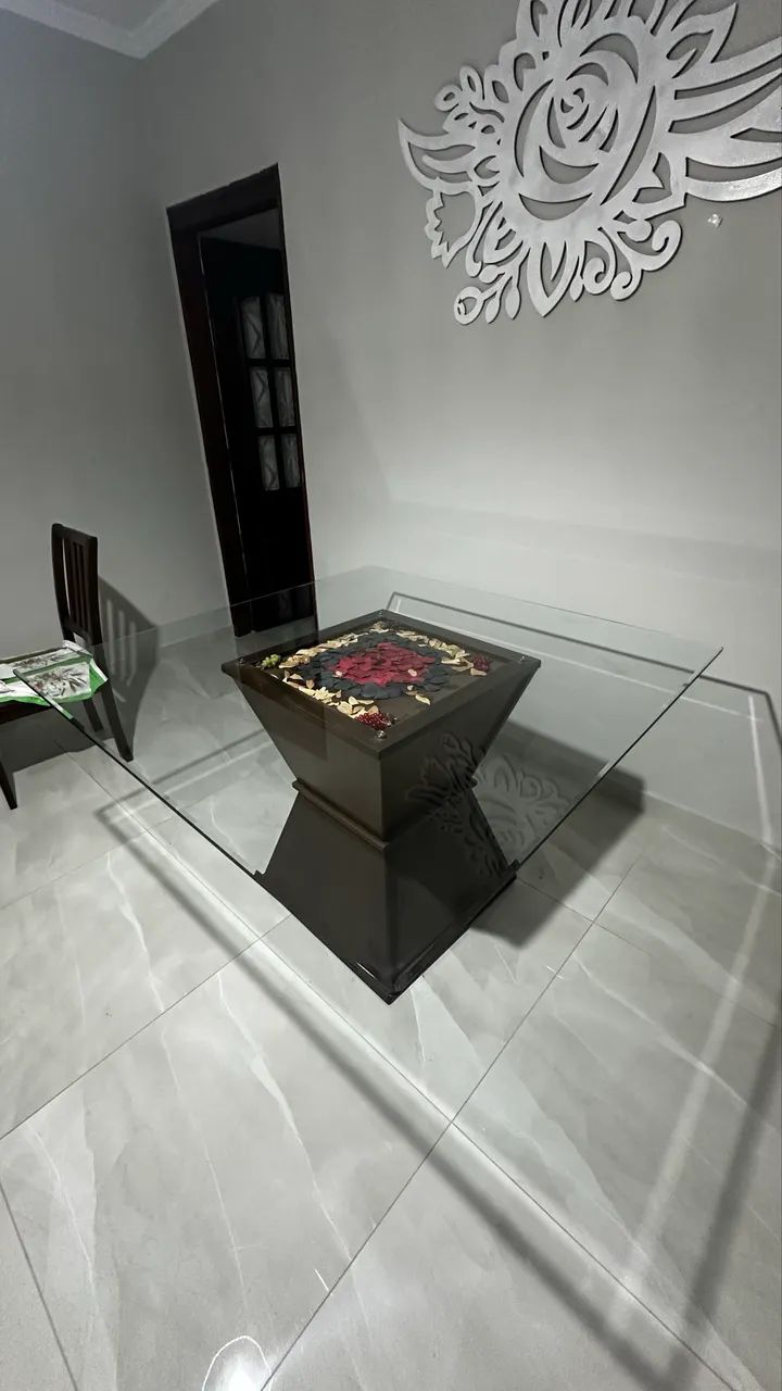 Mesa de Vidro com suporte de Madeira  - Foto 2