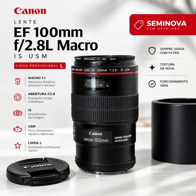 Canon EF 100mm f/2.8L Macro IS USM - Lente Macro Profissional