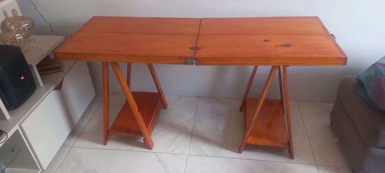 Mesa Madeira Pinus Dobrável 1,60 comp - Foto 2